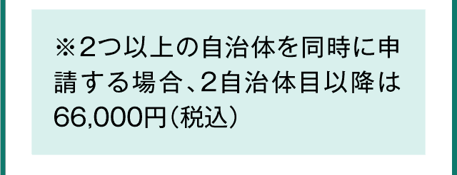 ※2つ以上の自治体を同時に申請する場合、2自治体目以降は66,000円（税込）