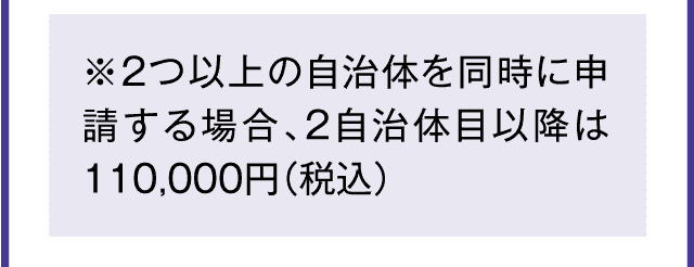 ※2つ以上の自治体を同時に申請する場合、2自治体目以降は110,000円（税込）