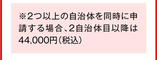 ※2つ以上の自治体を同時に申請する場合、2自治体目以降は44,000円（税込）